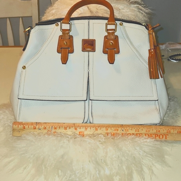 Dooney & Bourke  Florentine Clayton Tan and White Wth Tassels - Picture 2 of 15